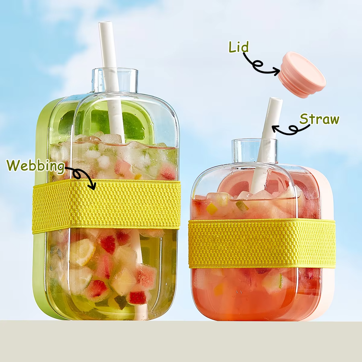 2-in-1 Ice Cube Water Bottle - Freeze & Sip with Touch-Free Release with Lid, Straw & Ice Bin