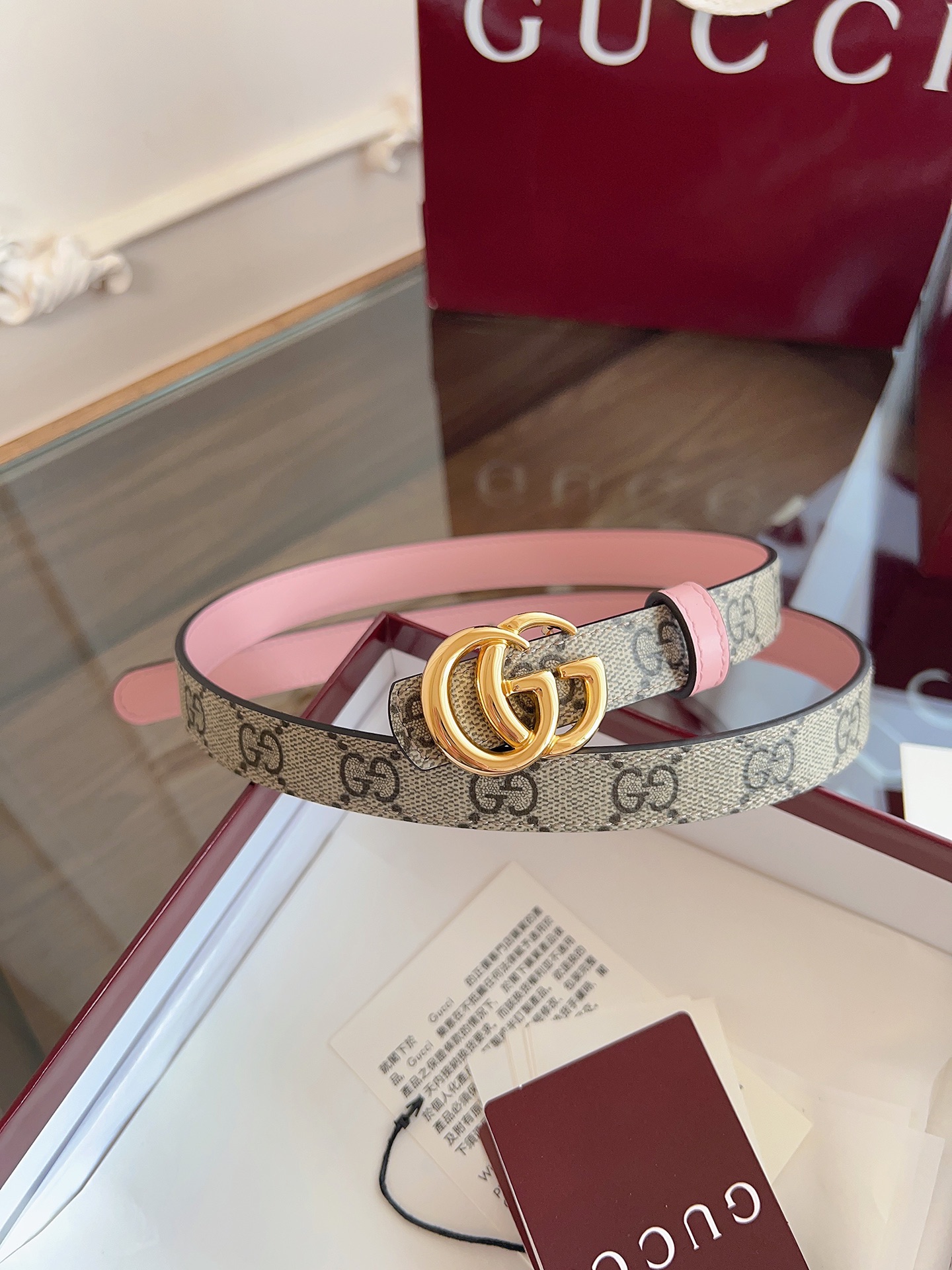 Gucci Double G steel buckle women's cowhide double-sided belt width 2.0cm