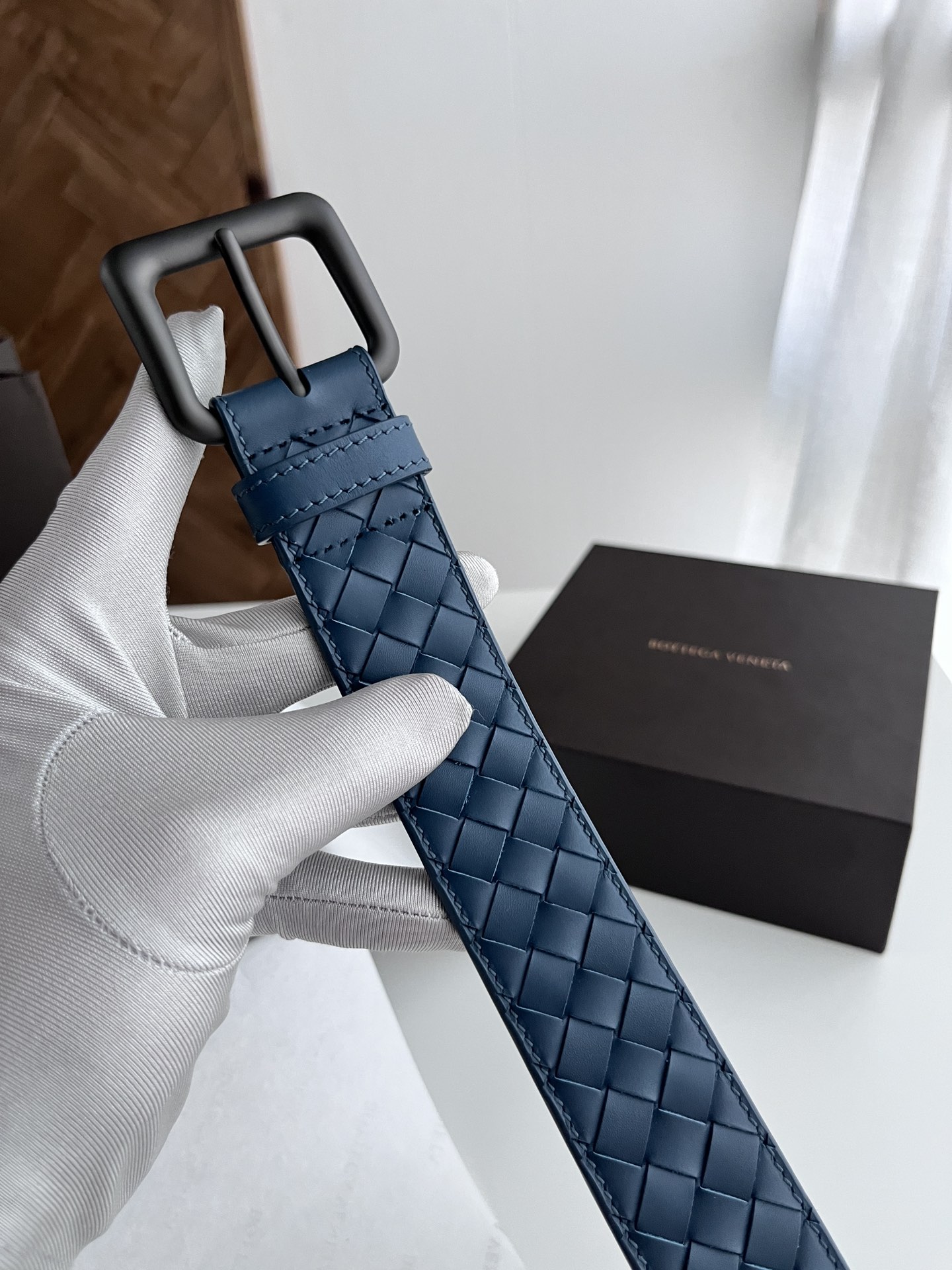 Bottega Veneta intreccio woven cowhide double-sided belt 3.5cm wide