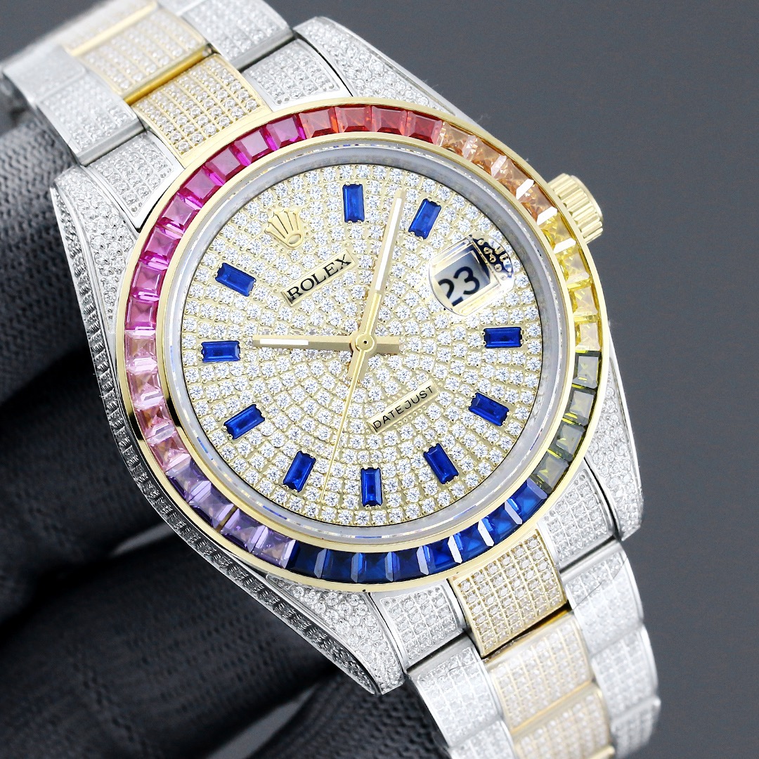 Rolex Oyster Perpetual Datejust Series Luxury Edition Full Diamond Rainbow Bezel