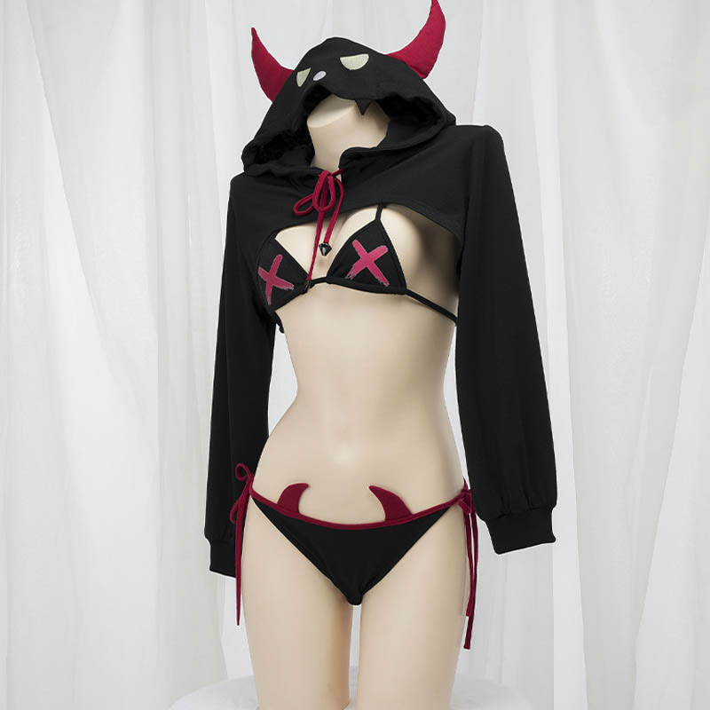 Demon Bikini Hoodie Lingerie Set