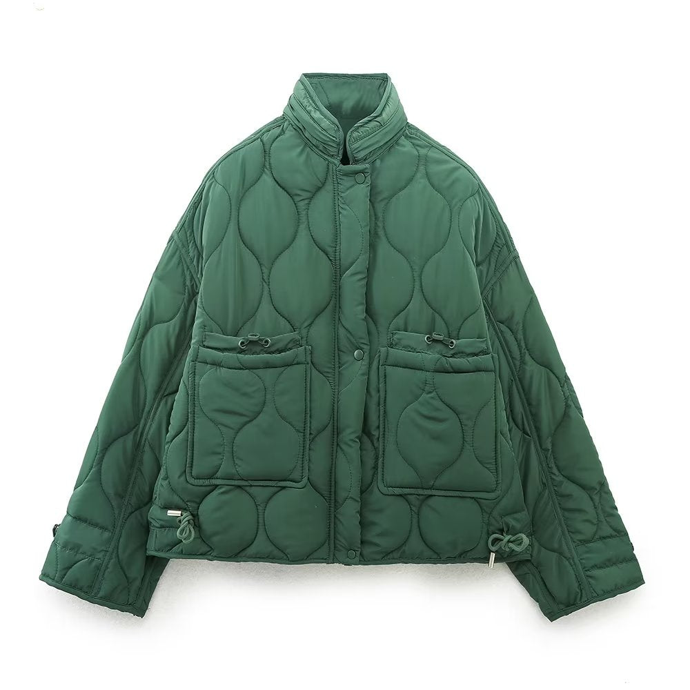 Autumn Quilted Hooded Large Loose Pockets Cotton Coat Jacket