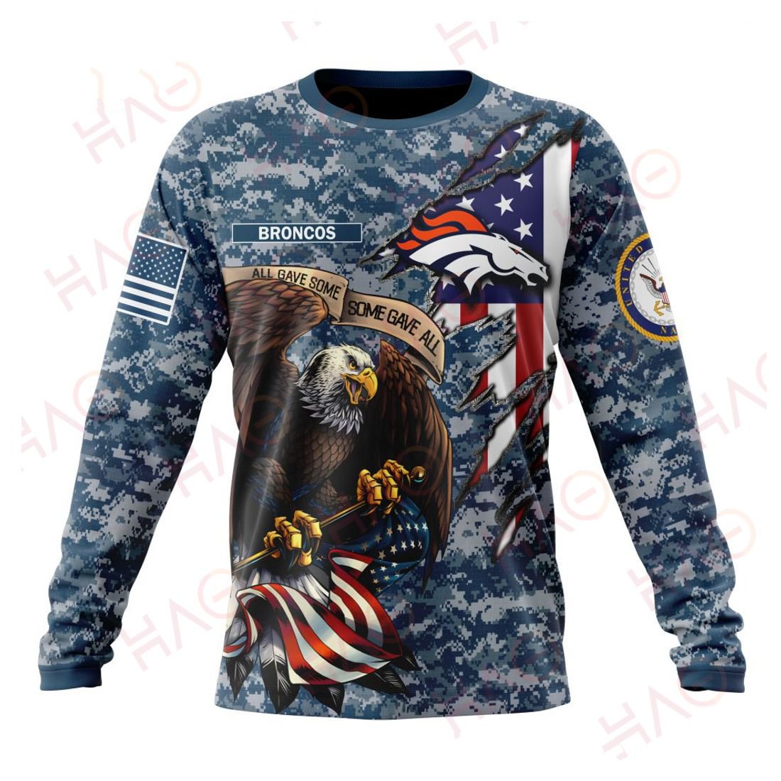 DENVER BRONCOS 3D HOODIE US NAVY VETERANS