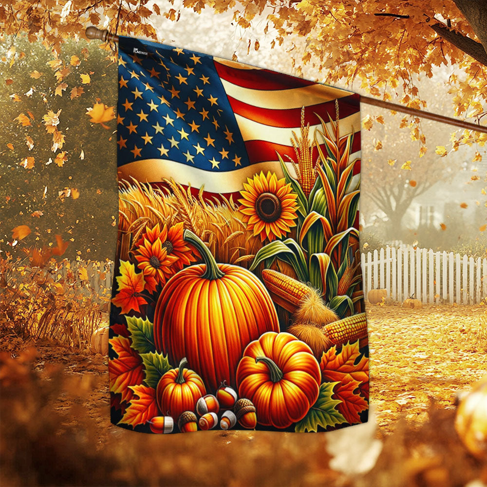 Fall Thanksgiving Pumpkins Harvest American Flag MLN4033F