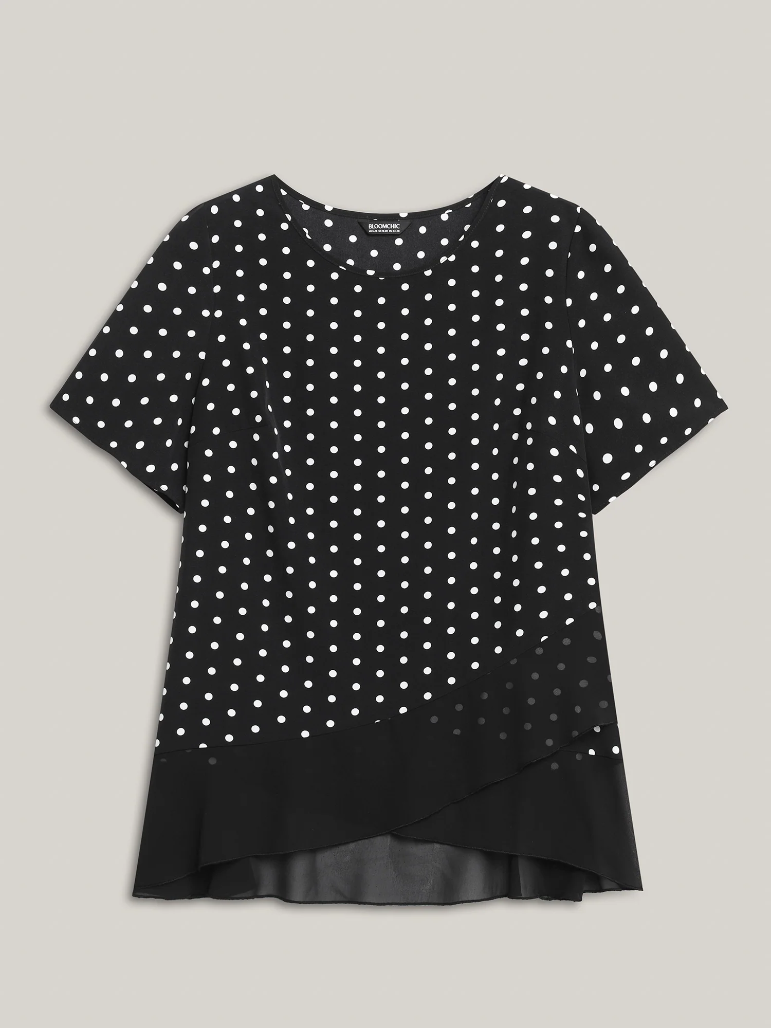 Polka Dots Spliced Ruffled Hem Shirt
