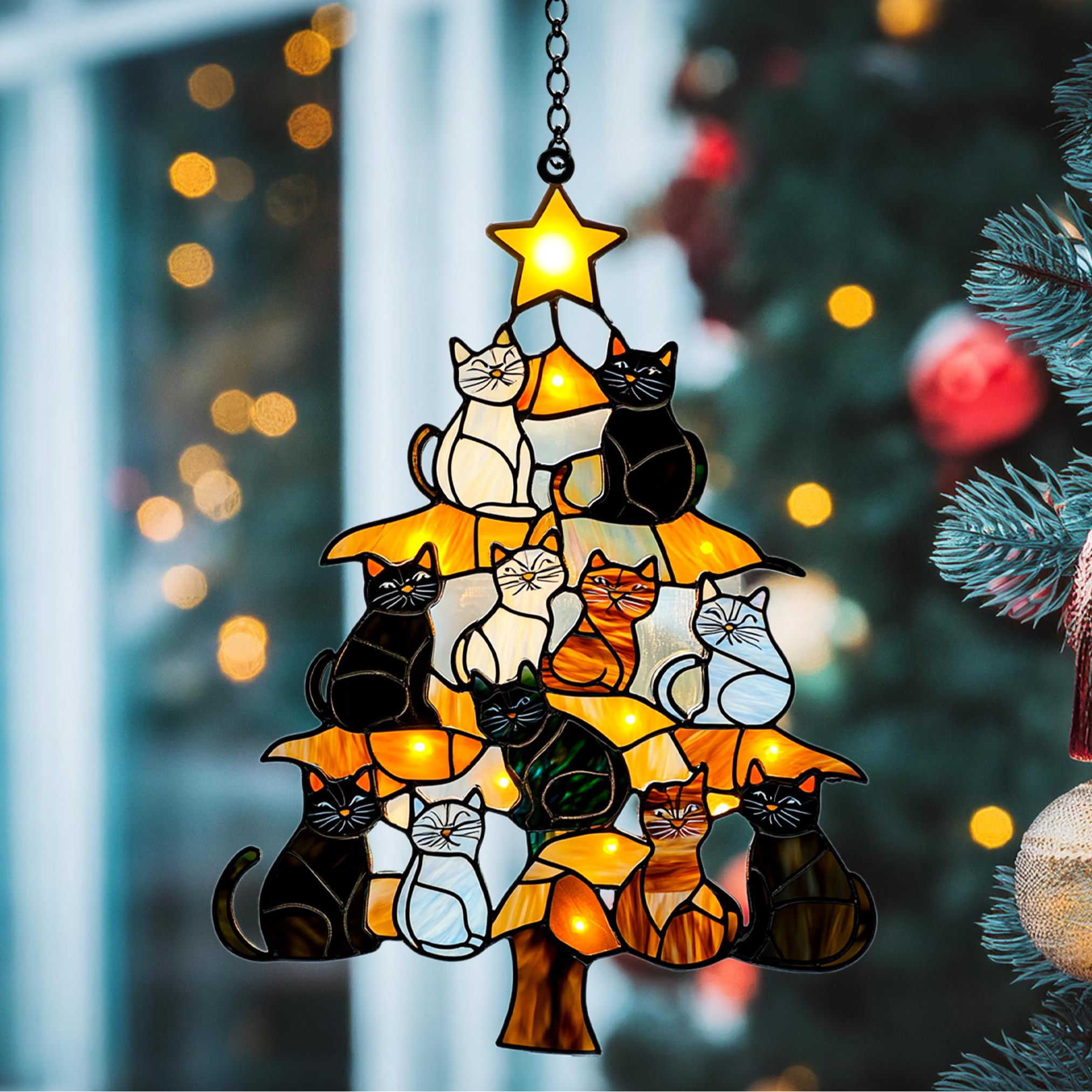 💥ON SALE💥Cat Christmas Tree Suncatcher Ornament Decoration🐱🎄✨