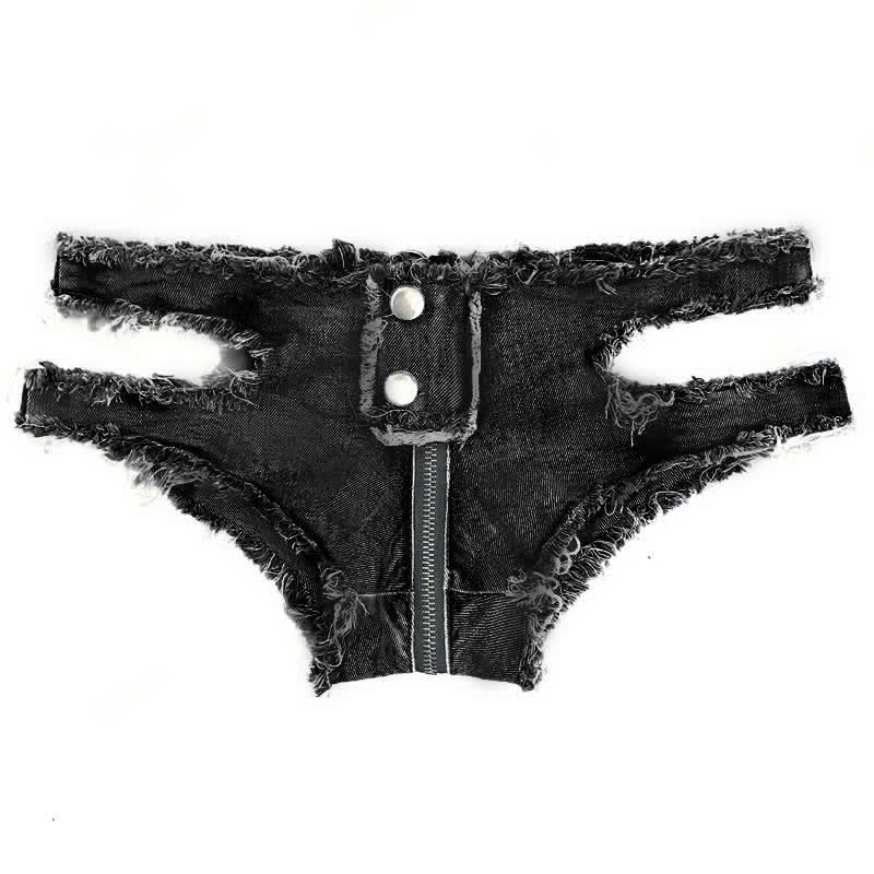 Sexy Zipper Hollow Out Denim Shorts Lingerie