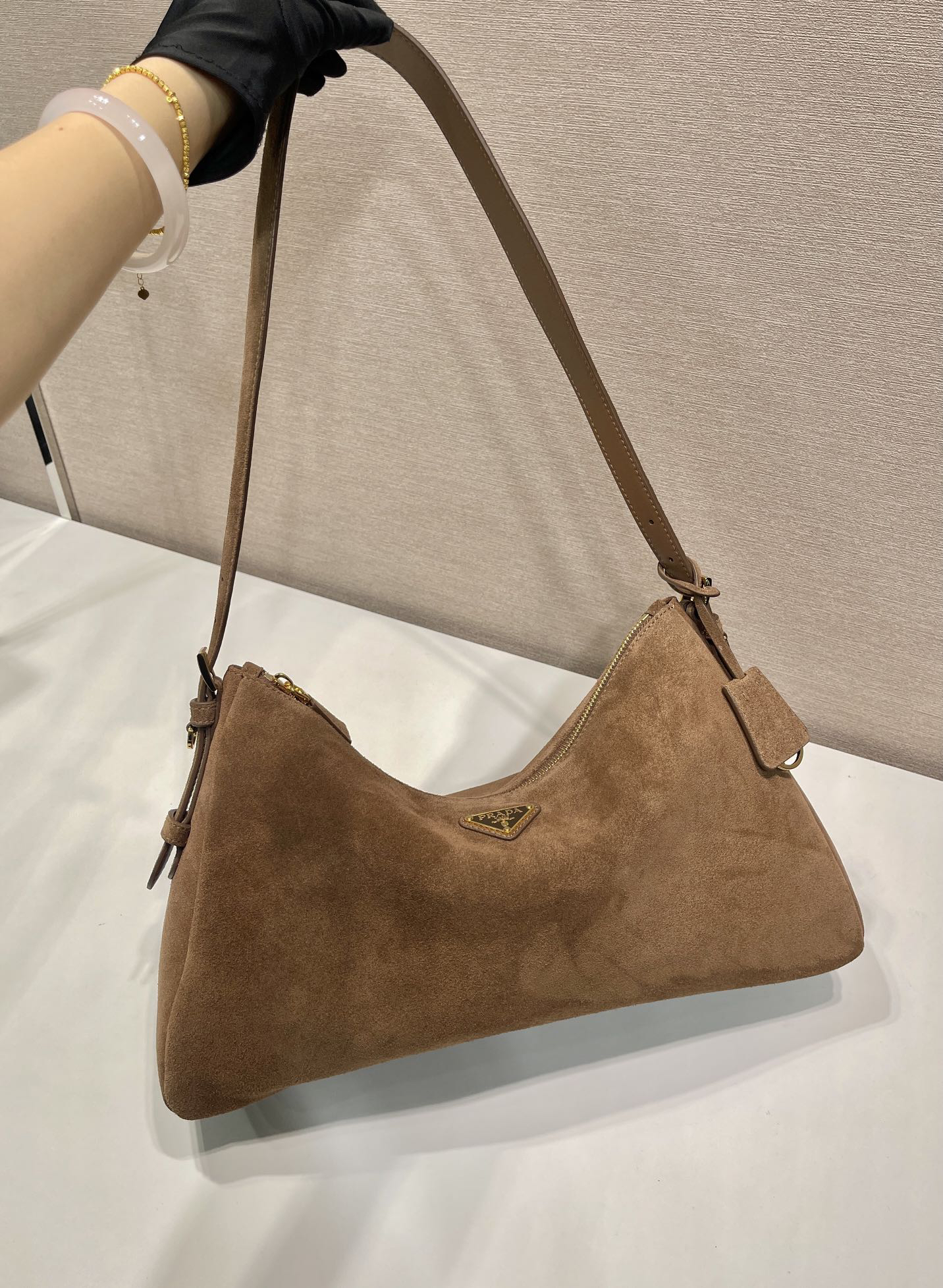 Prada Aimee Hobo Large Suede Underarm Bag 1BC228
