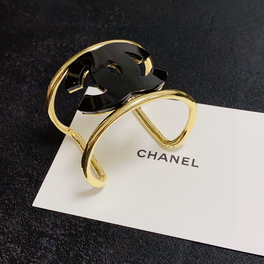 Chanel logo black and white open bracelet