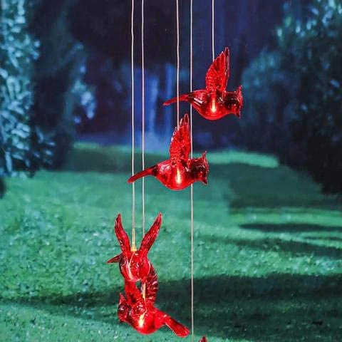 Solar Flame Bird Cardinal Wind Chime Light