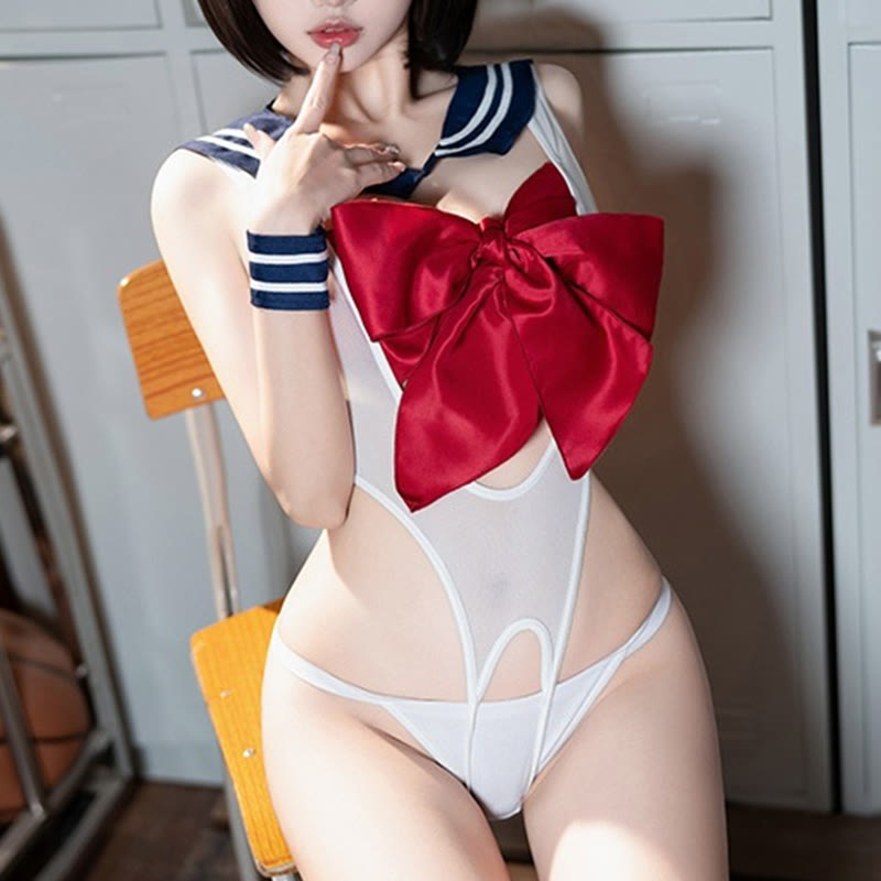 Cosplay Sailor Collar Hollow Out Bow Lingerie Set