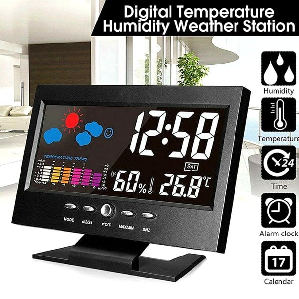 (🎁2025 Hot Sale🎁)Digital LED Temperature Humidity Monitor Weather Forecast LED Table Alarm Clock