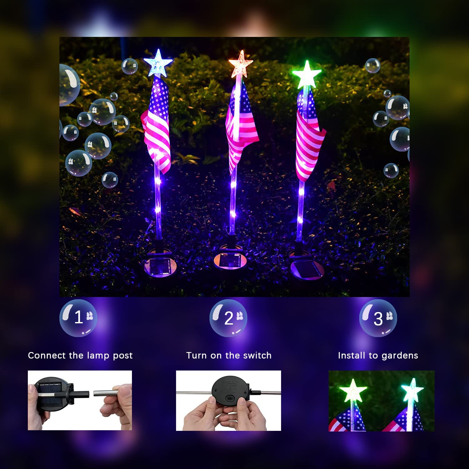 🔥Last Day Promotion-[SAVE 50% OFF]-🚩Solar Power Waterproof American Flag Lights Garden Lawn Light(Color Changing Star-2 PCS/SET)