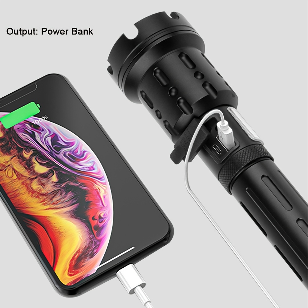 1000 Meters USB Rechargeable LED Flashlight Zoomable Red SOS Floodlight With Power Bank Torch Light