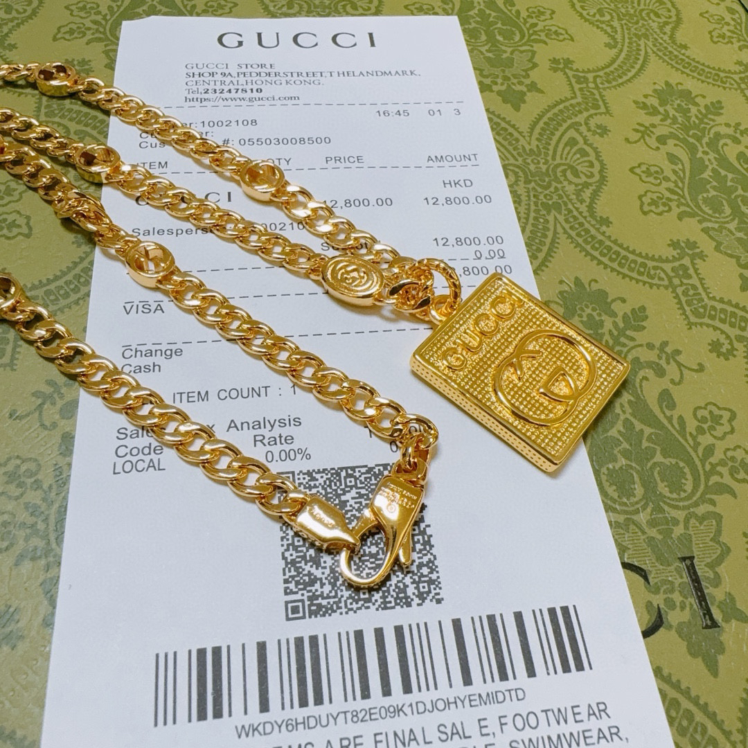 Gucci Anger Forest series new GG square gold necklace