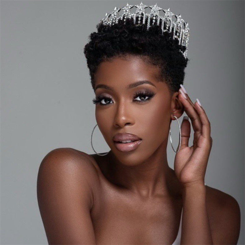 Lunawigs Short Afro Kinky Curly Hair Wig without Bangs