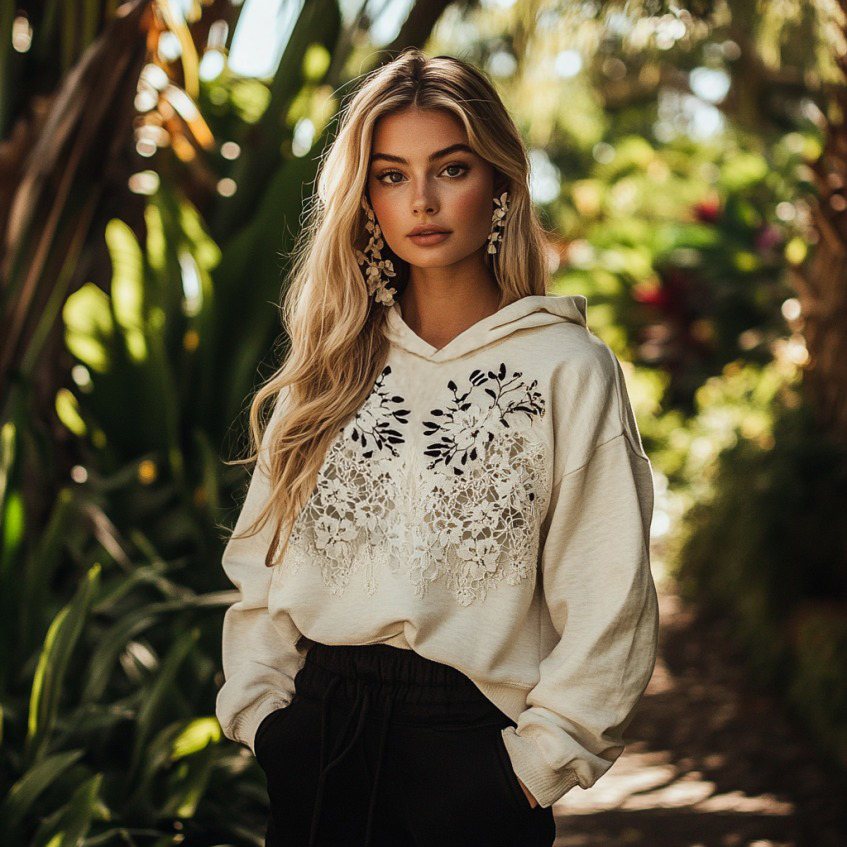 Women's Floral Lace Embroidery Art Hoodie