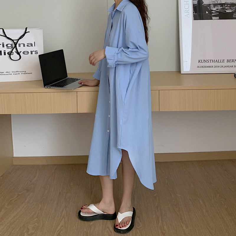 Shirt Dress High Grade Summer Women Niche Age Reducing Solid Color Loose Fitting Maxi Dress