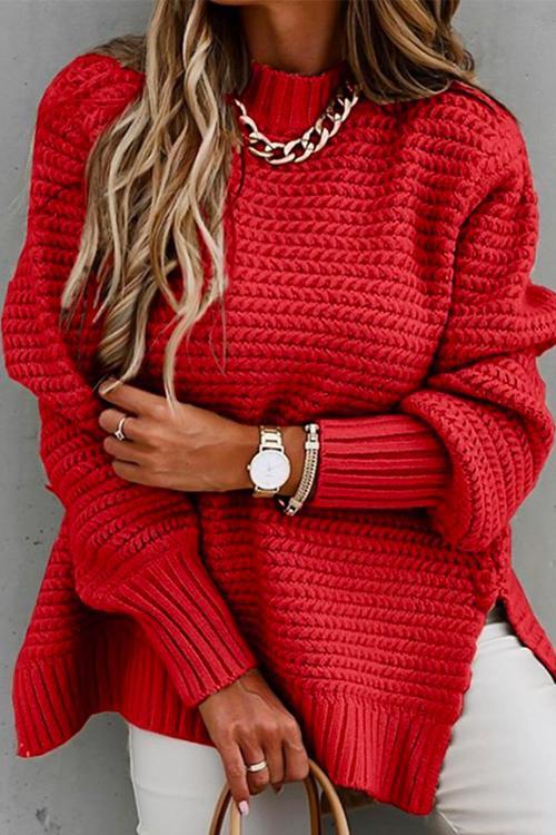 Heididress Mockneck Side Split Chunky Knit Sweater