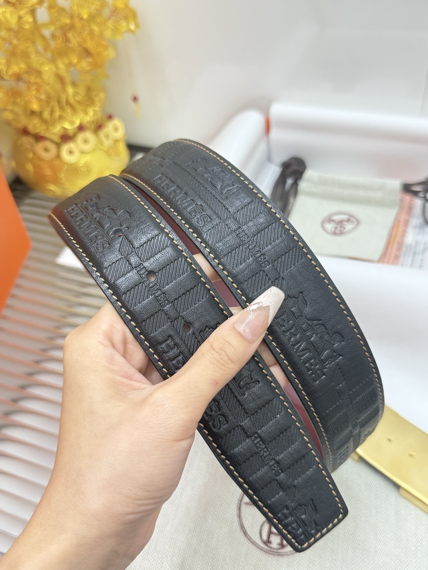 Hermès TOGO calfskin double-sided belt width 3.8CM