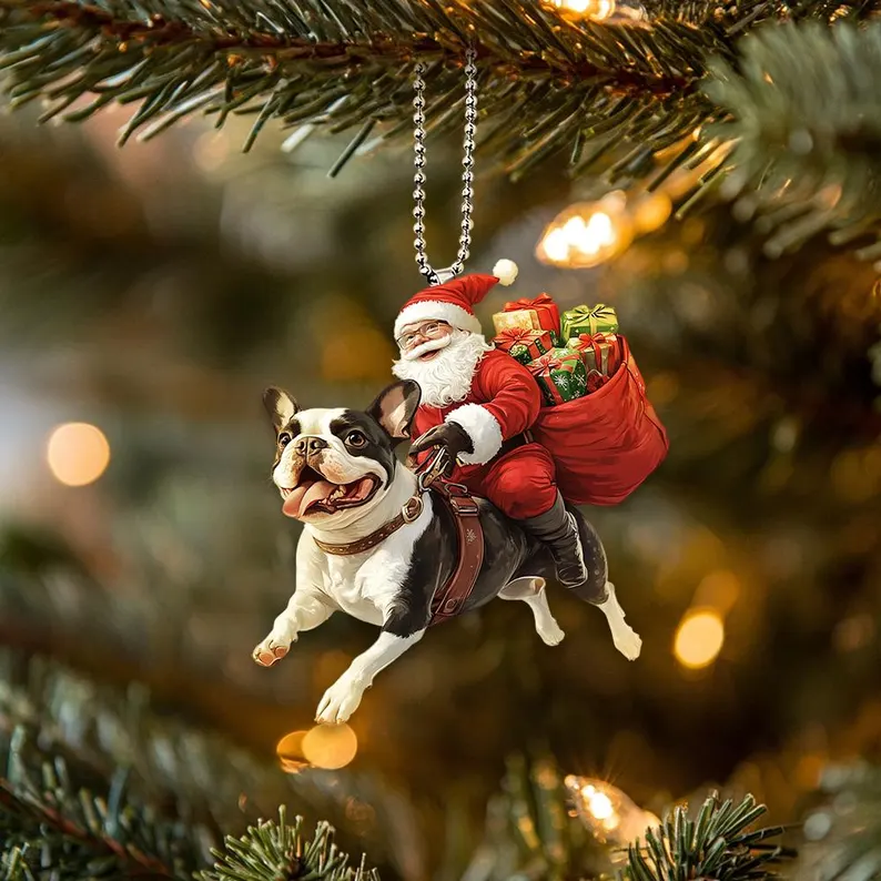 Happy Santa and Dog Ornament