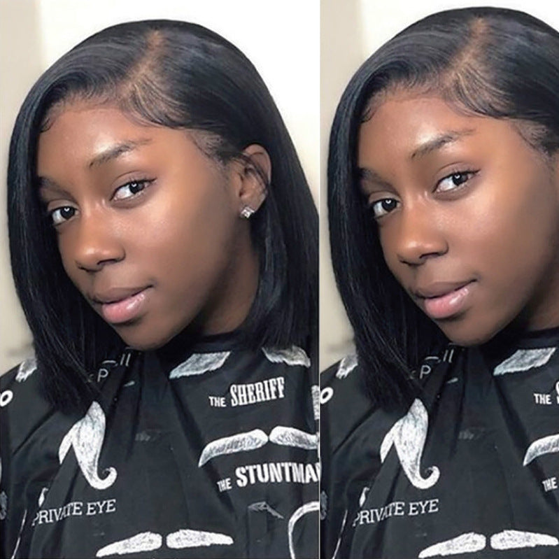 Lunawigs African American Female Black Side Parted Short Straight Wig