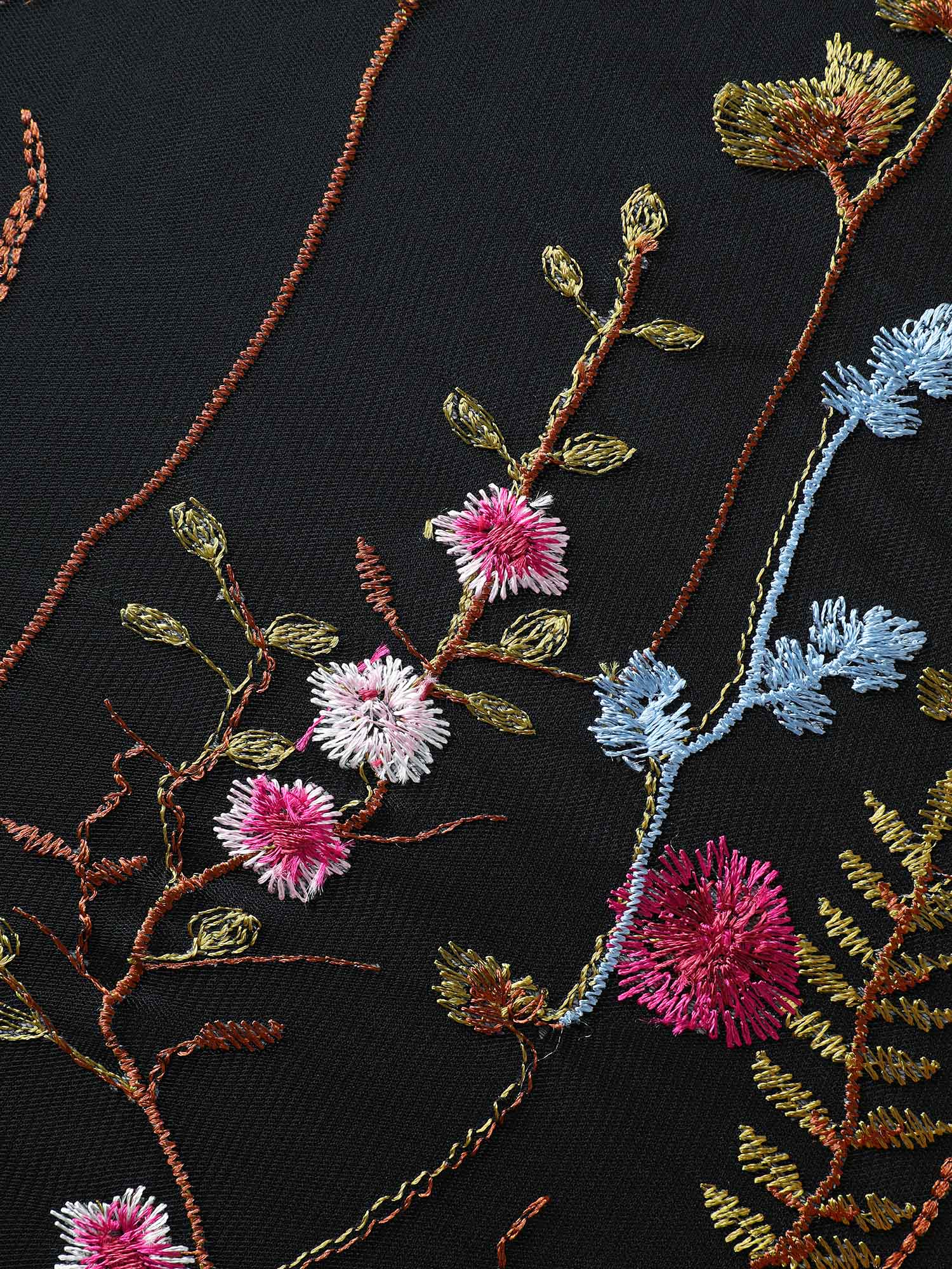 Floral Embroidery Belted Midi Dress