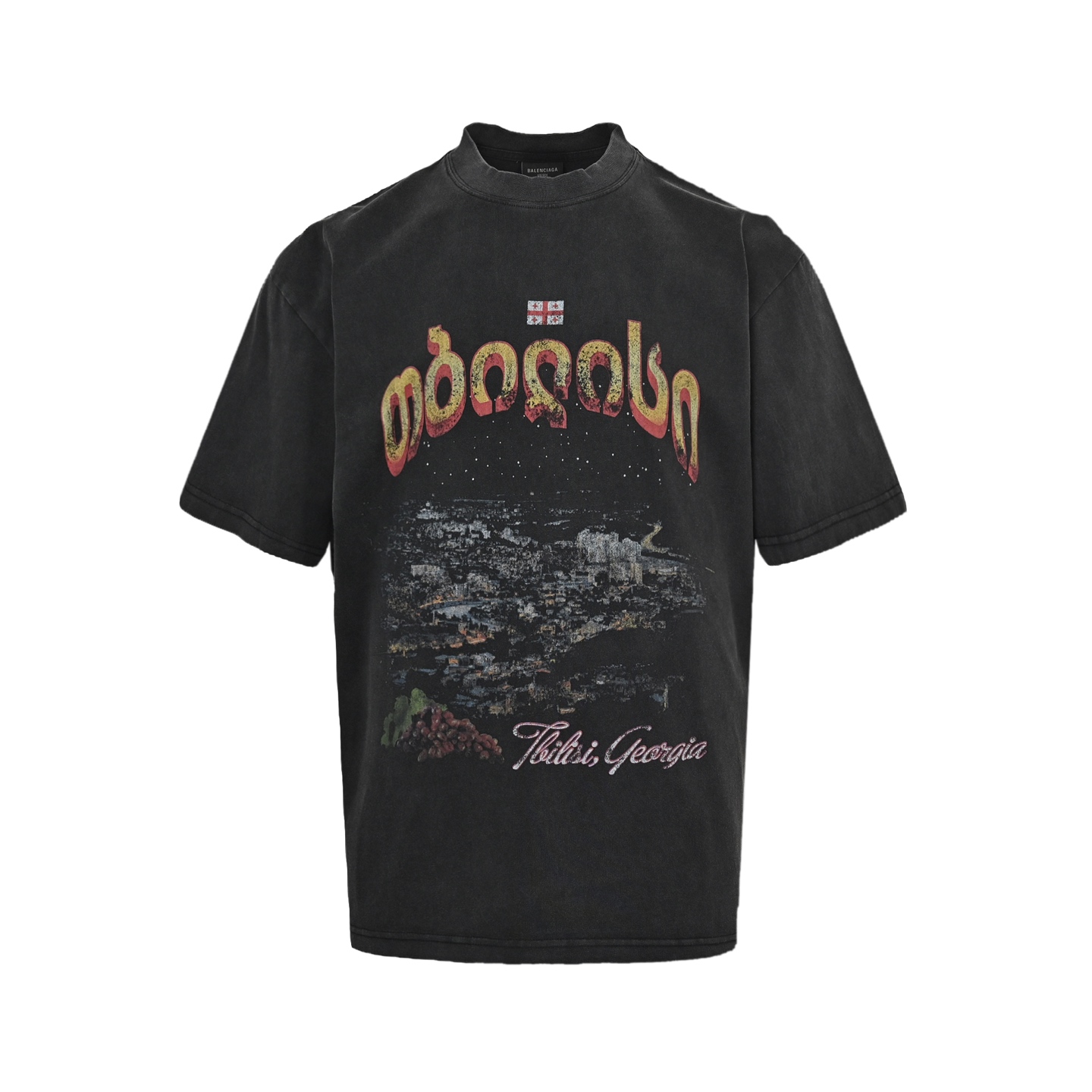 Balenciaga Night scene pattern faded letter print round neck short sleeves