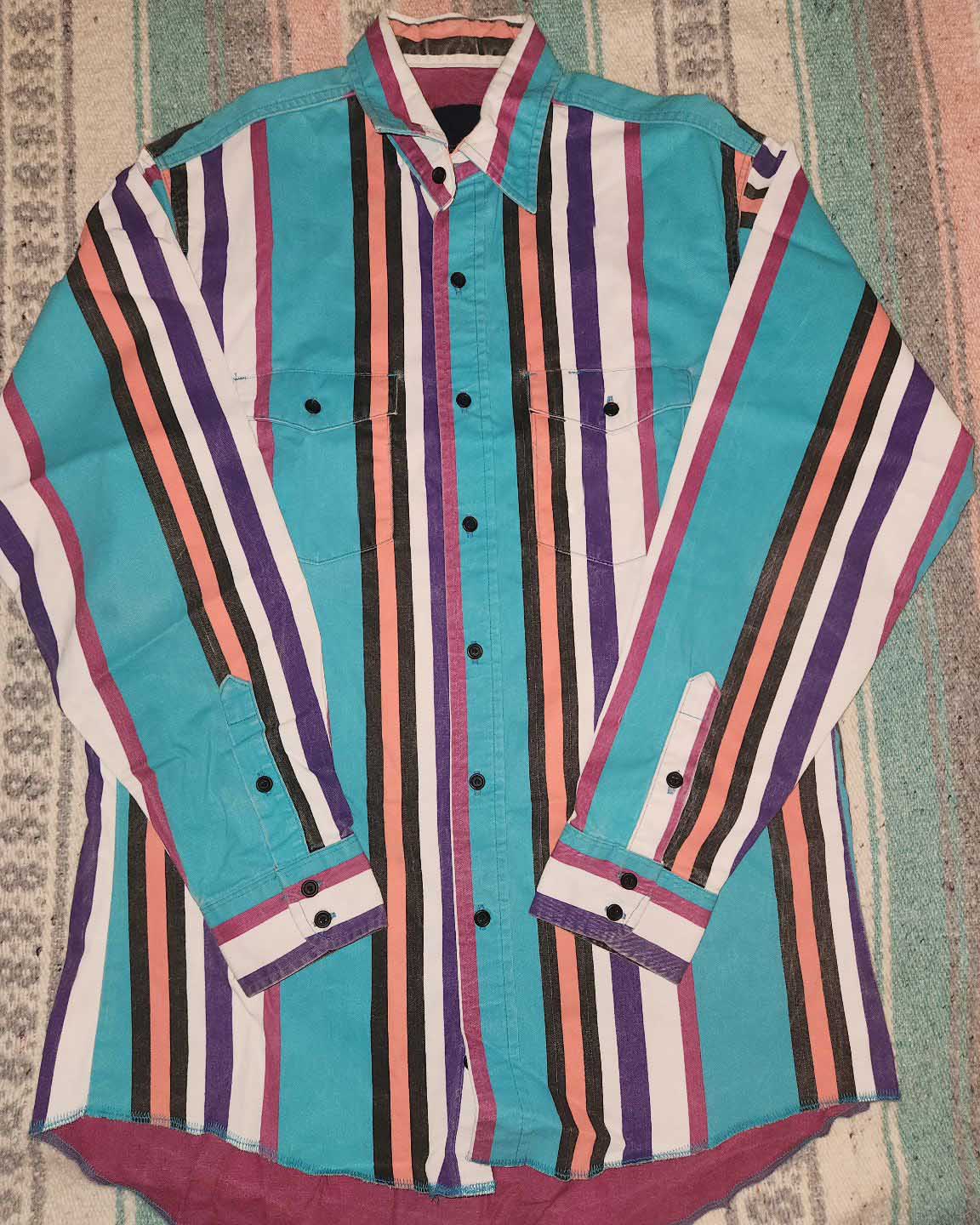 Men's Casual Vintage Blue Striped Long Sleeve Shirt