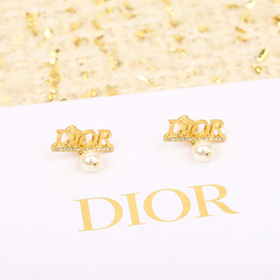 Dior Alphabet Pearl Stud Earrings