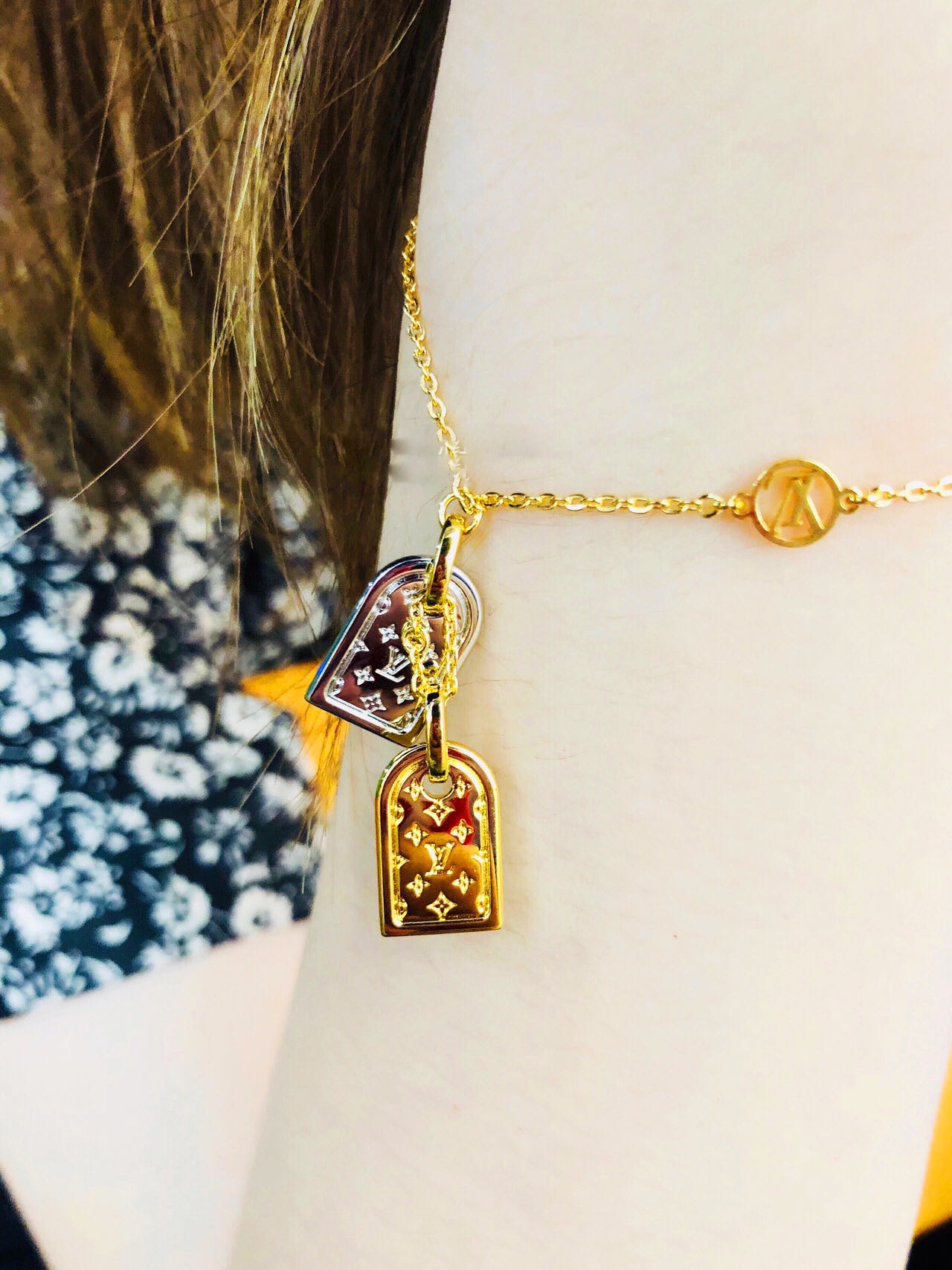 Louis Vuitton Nanogram Two-tone Logo Tag Necklace