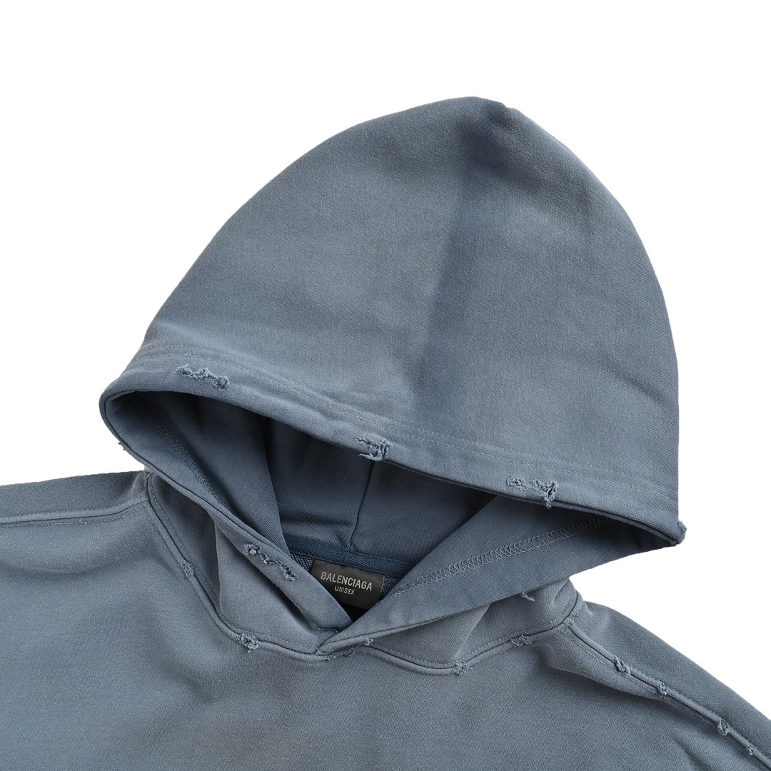 Balenciaga 24Fw Iron Tower Inkjet Graffiti Washed Distressed Hooded Sweatshirt