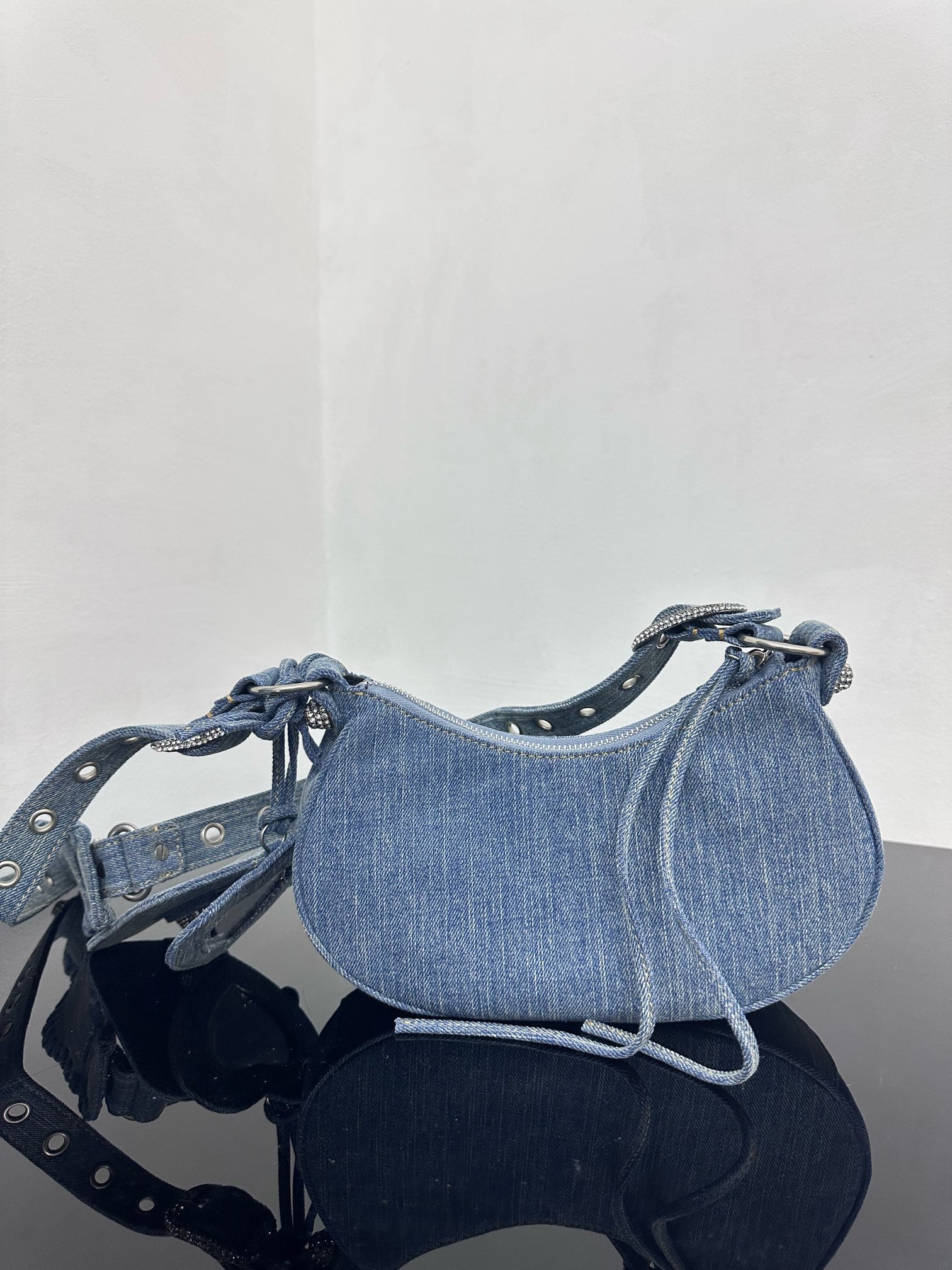 Balenciaga le cagole small denim motorcycle bag
