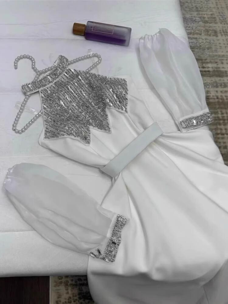 Sequin Belted Pleated Jumpsuit