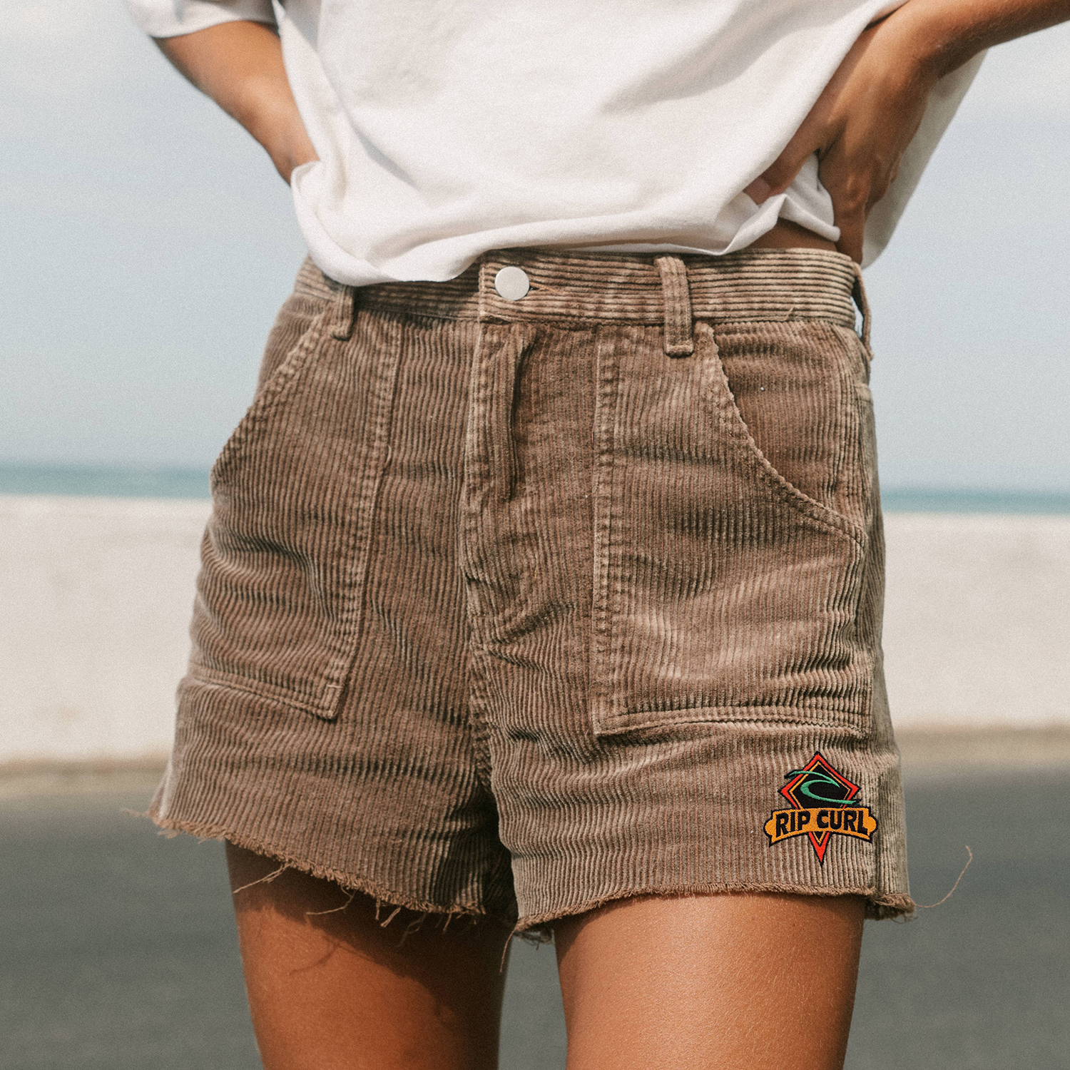 Casual Rip Curl Wave Print Corduroy Shorts