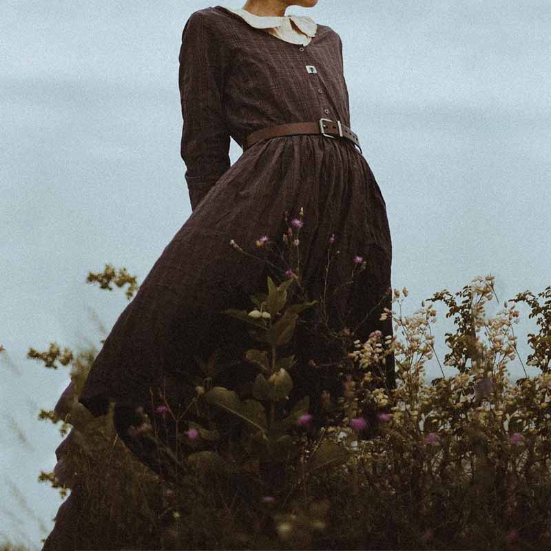 Vintage Classy Plaid Button Up Pleated Maxi Dress