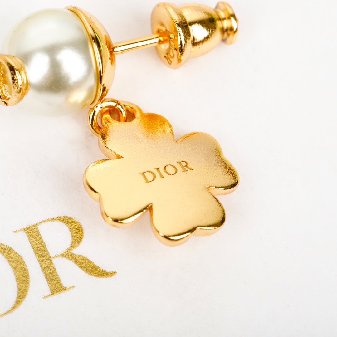 Dior 25 Four Leaf Clover CD Pearl Earrings