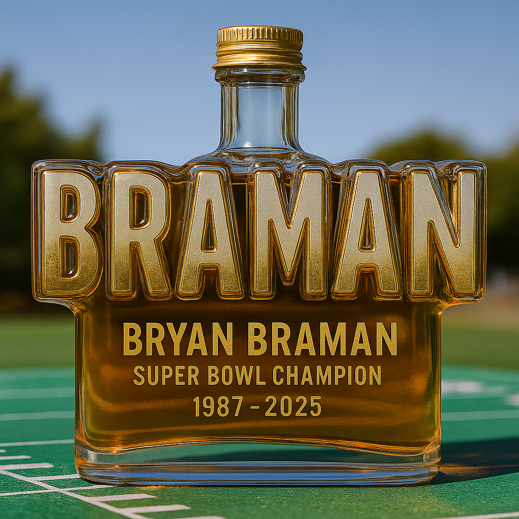 Bryan Braman Memorial Whiskey Bottle – Super Bowl Champion Tribute (1987–2025)