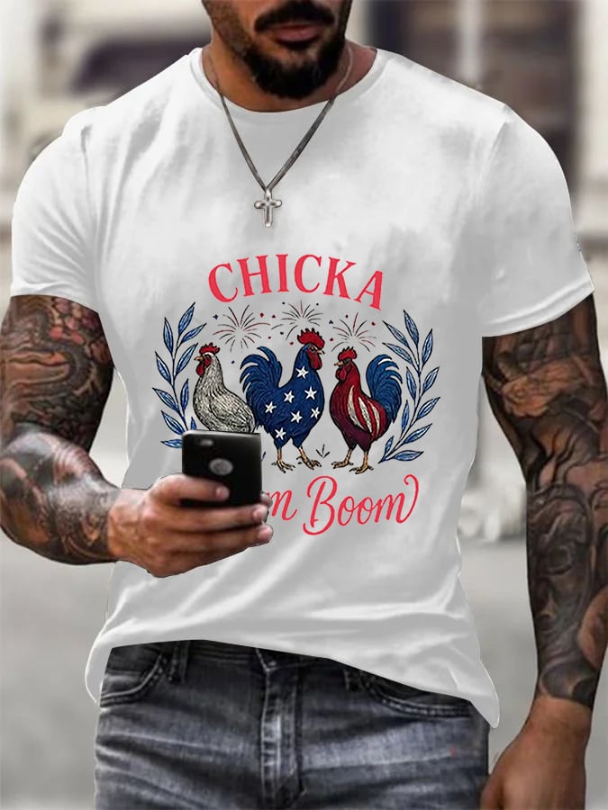 Men's Chicka Boom Boom Patriotic Rooster Print T-shirt