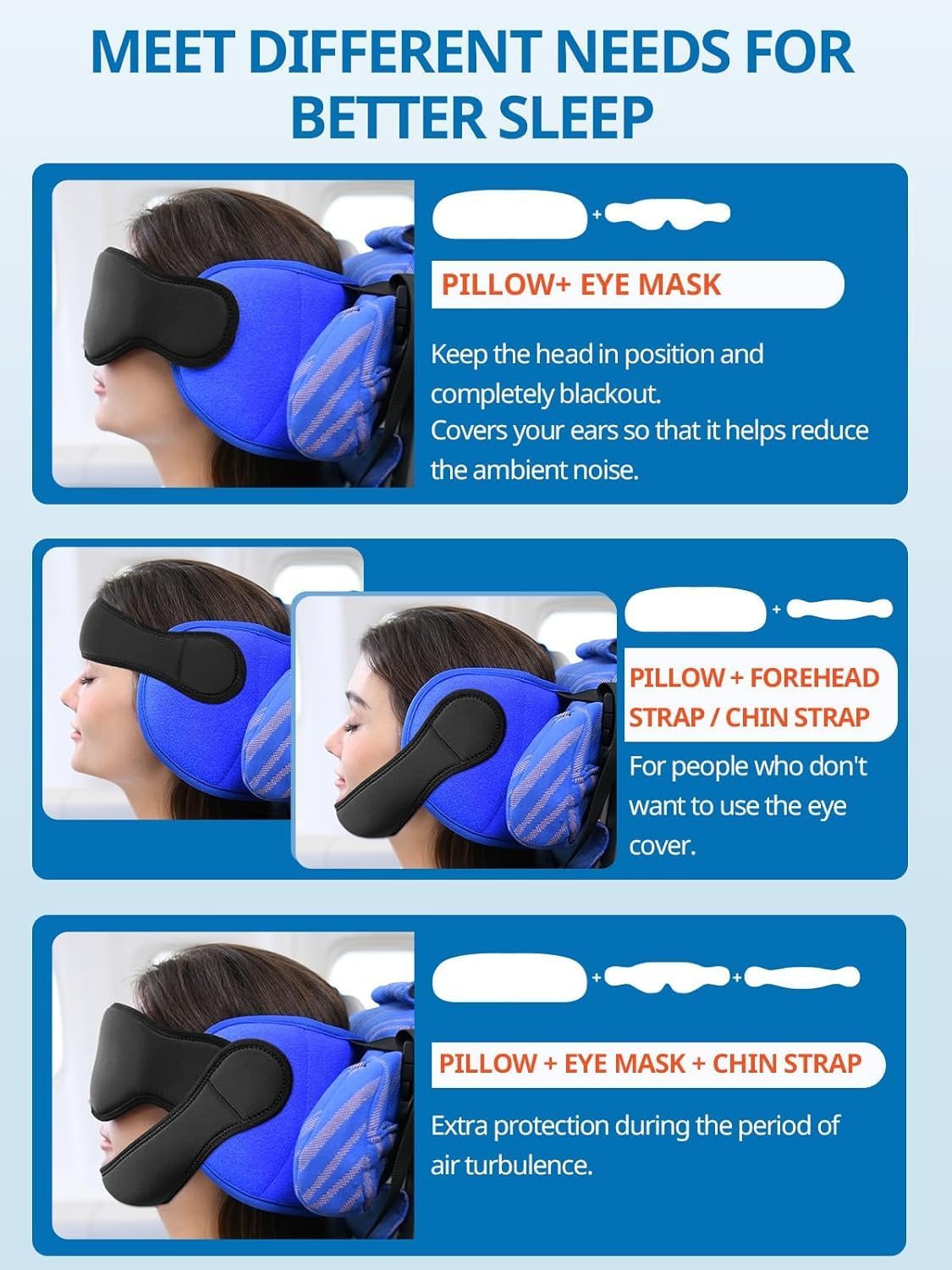 HOT SALE🔥Travel Pillows with Sleep Eye Mask and Chin Strap