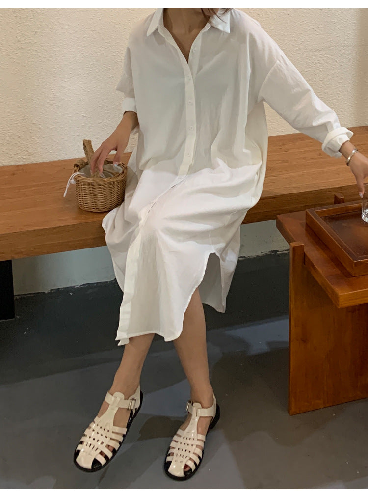 Shirt Dress High Grade Summer Women Niche Age Reducing Solid Color Loose Fitting Maxi Dress