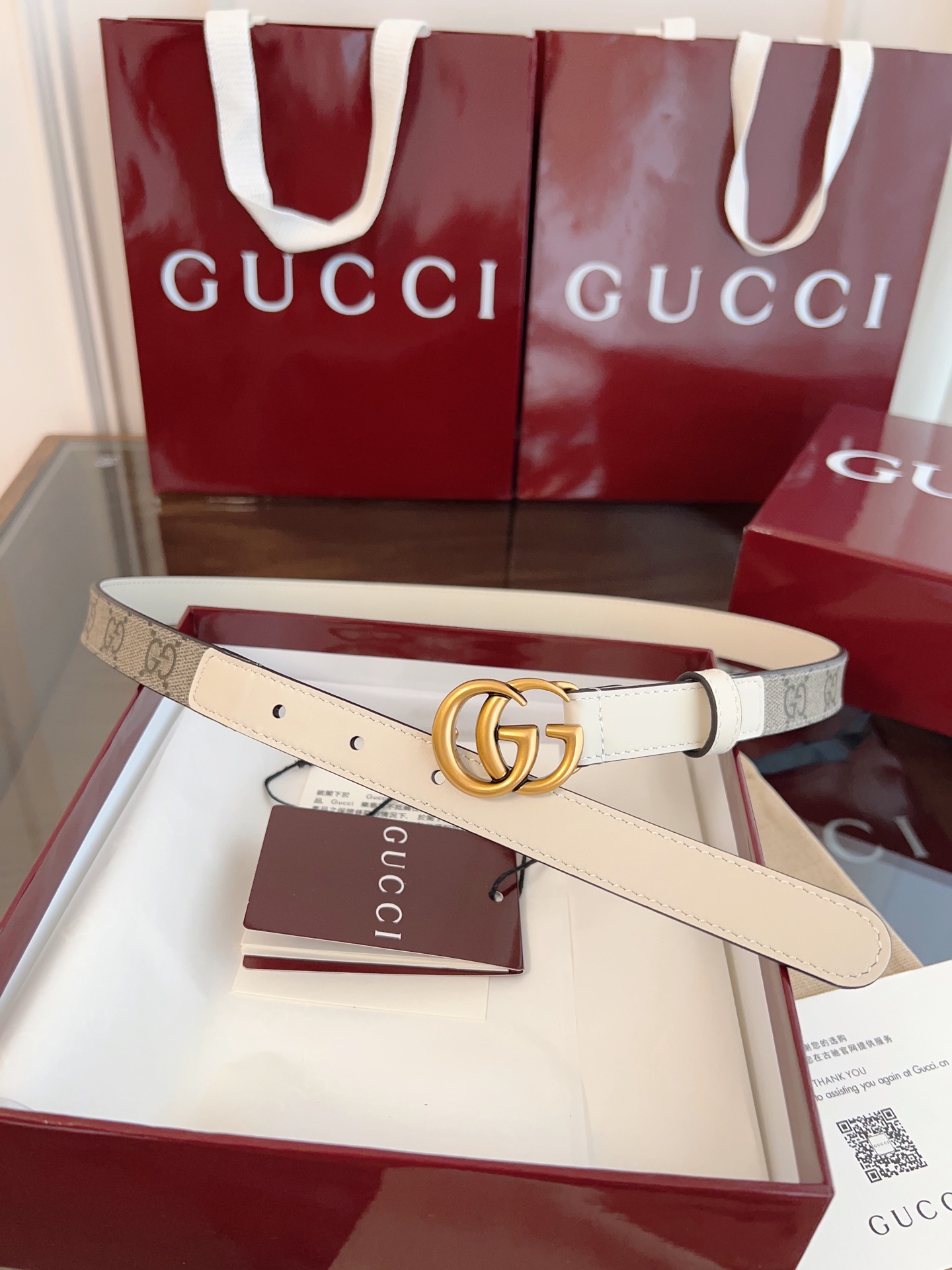 Gucci Double G steel buckle women's cowhide double-sided belt width 2.0cm