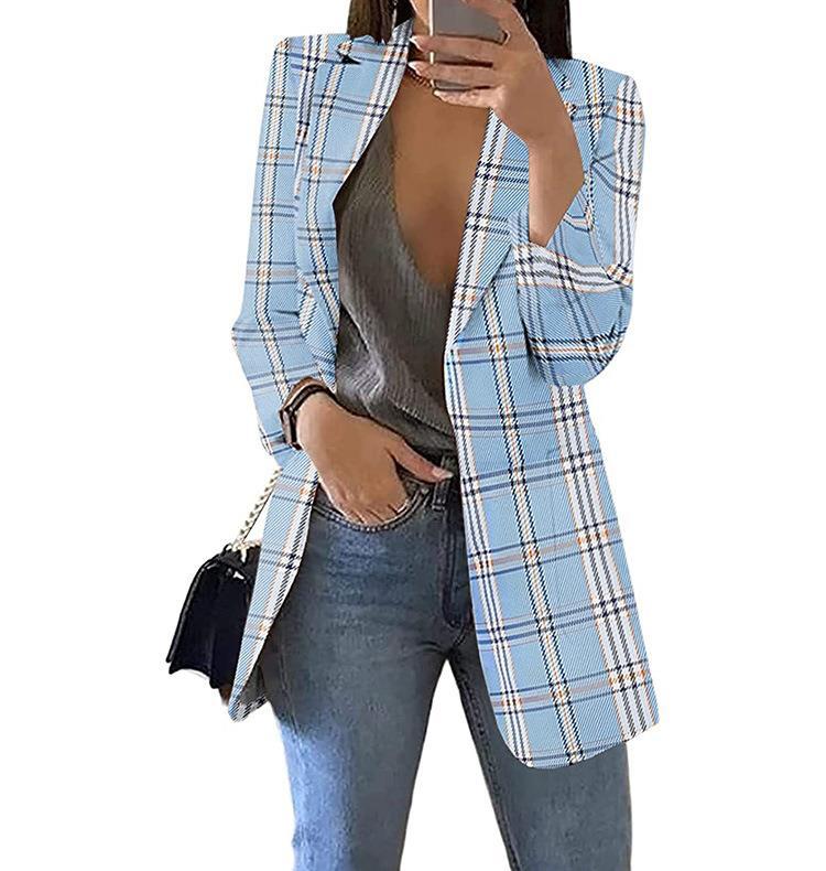 European and American Fashion Plaid Casual Suit Coat for Women with Slim Fit