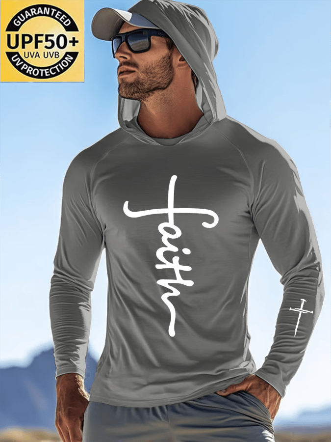 🔥Hot Sale Picks 🔥Men's Faith Outdoor Sun Protection Breathable Cool Hooded Sun Protection Long Sleeve Top