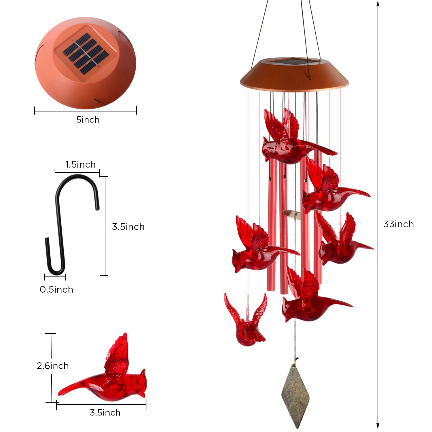 🔥On Sale 49% OFF🔥Solar Cardinals Wind Chimes