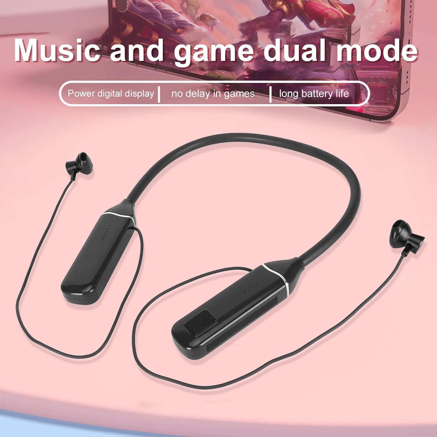 Bluetooth Neckband Headphone, Neckband Earphones Wireless, LED Power Display Memory Card Playback Magnetic Earbuds Headset with RGB Backlight (Black)