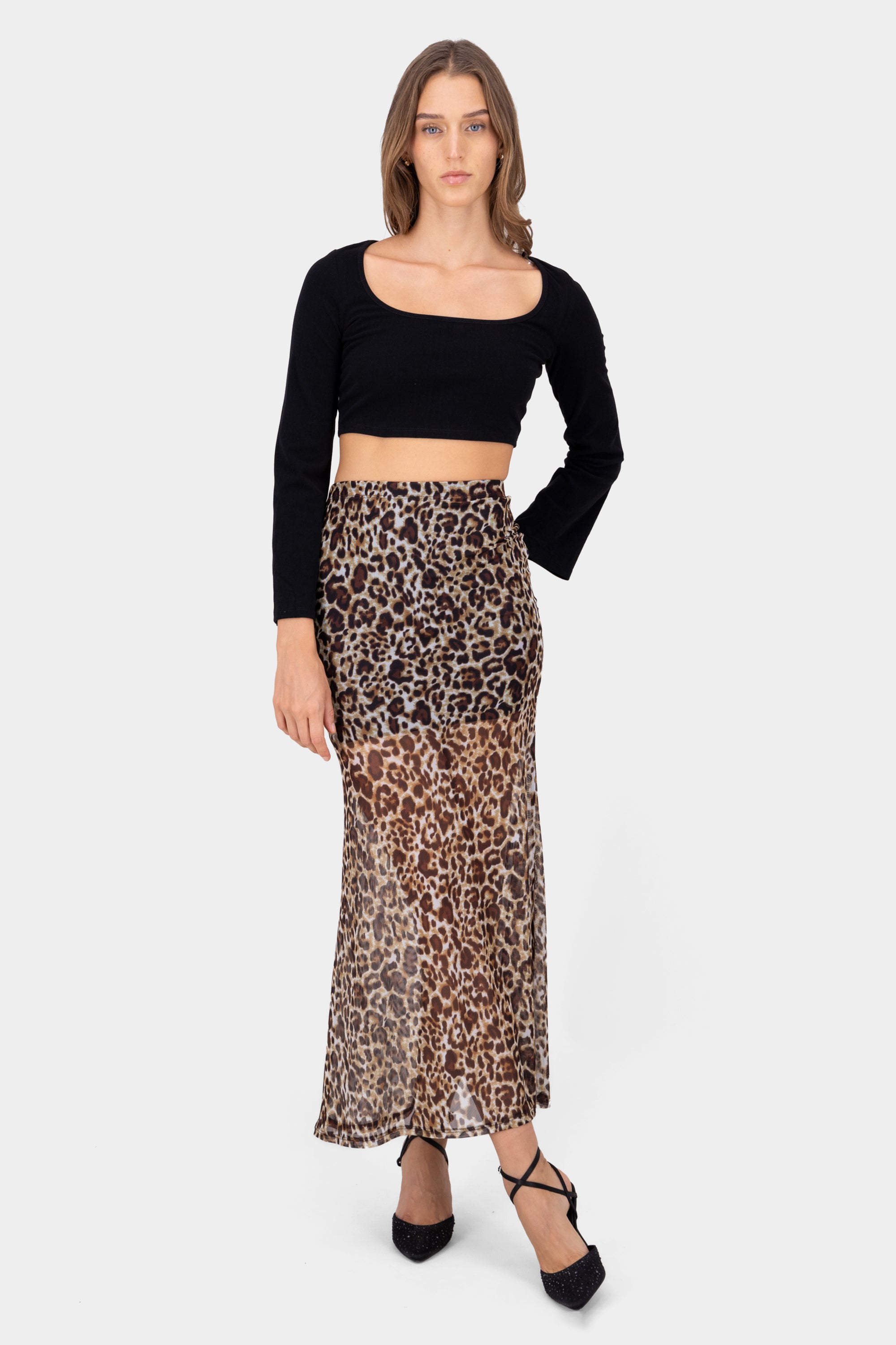 Animal Print Transparent Maxi Skirt