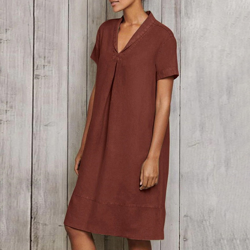 Vintage Plain Foldover Collar Midi Dress