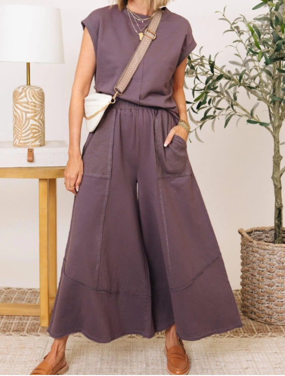Sleeveless Colorblock Suit for Women with Pockets