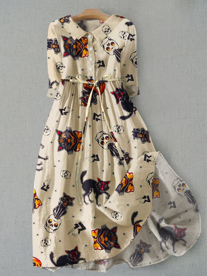 🔥Buy 3 Get 10% Off🔥Casual Artistic Halloween Print Loose Tie Dress